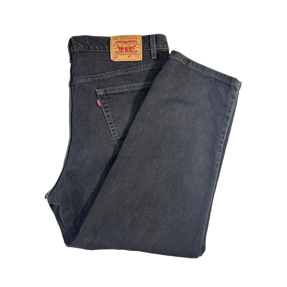 Levis 550 Relaxed Fit Jeans Mens 42x30 Black Faded Denim Made in USA Vintage